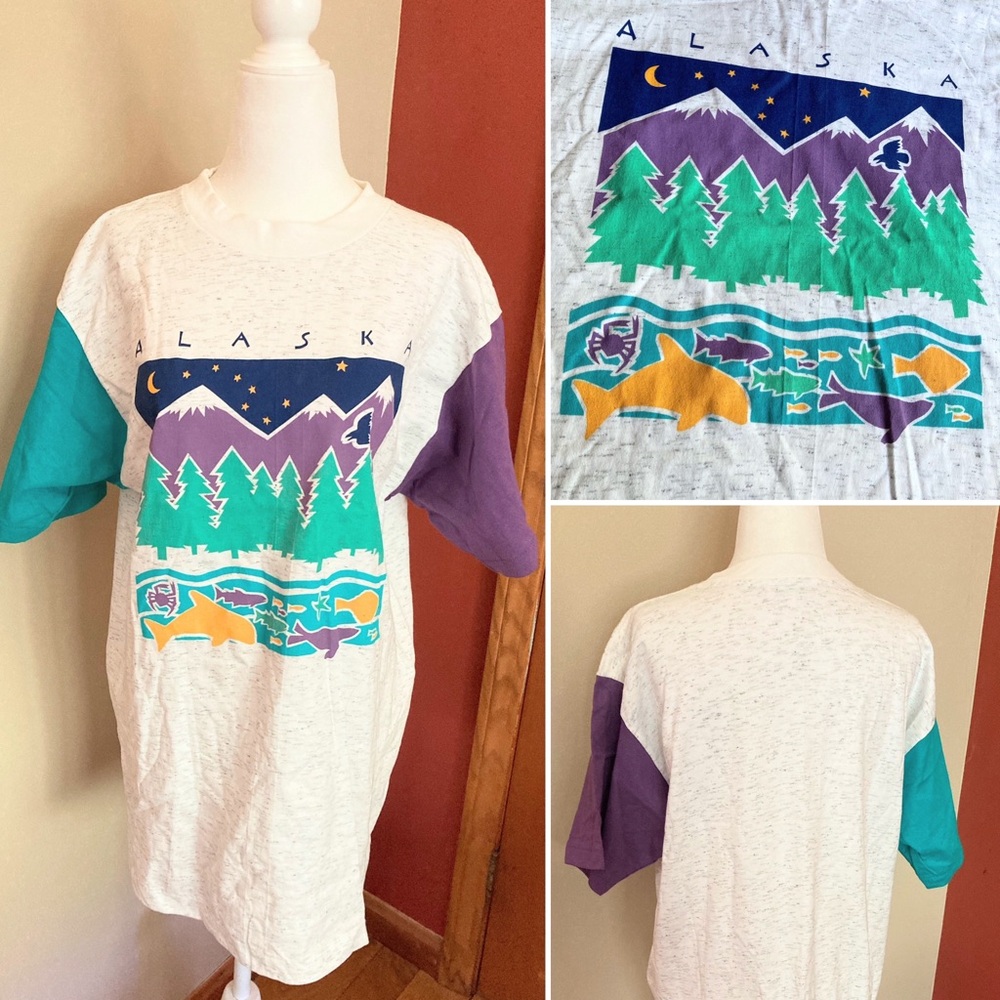 Vintage Unisex 90s Alaska Nature Animal Theme Graphics Tee T-shirt Large Medium